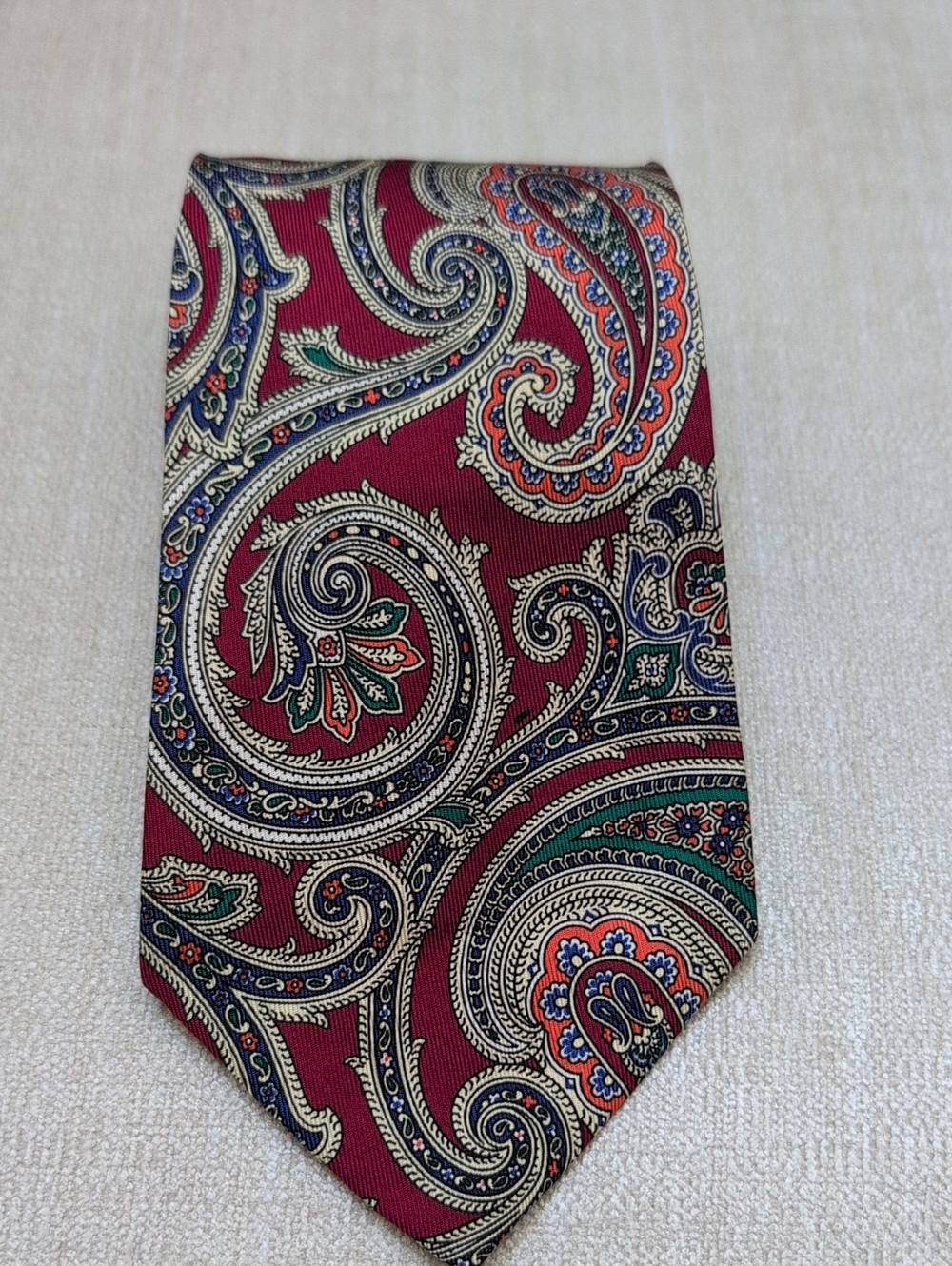 J. Crew Paisley Silk Tie in Burgundy and Green Handmade In USA